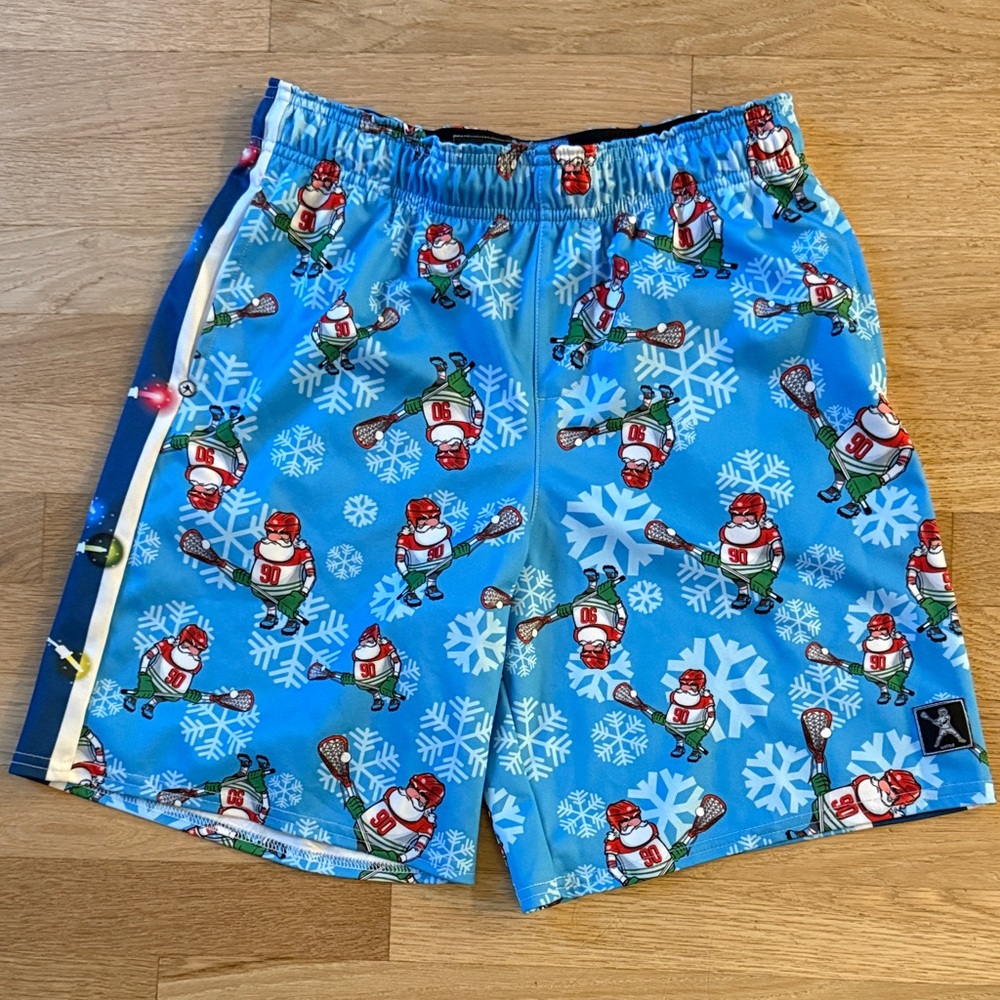 EUC Lacrosse Unlimited lacrosse shorts boys xl Santa print